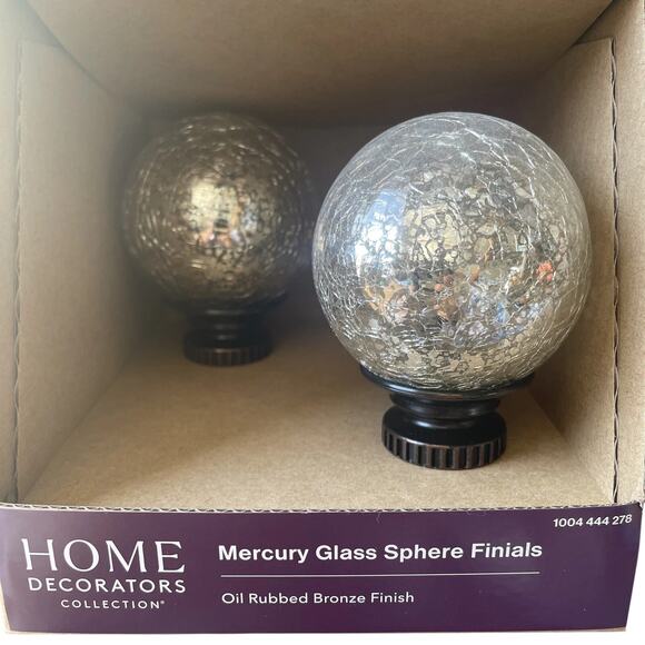 Mercury Glass Sphere Curtain Rod Finials – Oil-Rubbed Bronze (Set of 2) - Picture 2 of 8